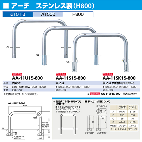 A[` Ԏ~ 101.6(t4.0)~W1500~H800mm J[:XeX [AA-11S15-800] T|[ 󒍐Yi LZs [1 [J[