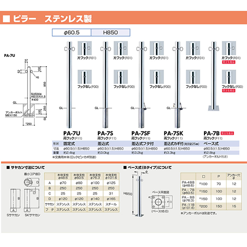 s[ Ԏ~ 60.5(t1.5)~H850mm J[:XeX [PA-7S-F11] T|[ 󒍐Yi LZs [1