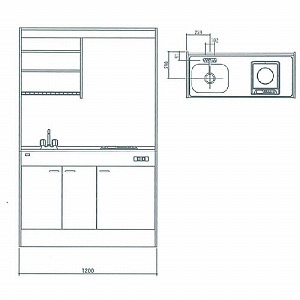 亀井製作所 ミニキッチン 上下セット Mini(ミニ) [FK120D1B(R/L)] 間口