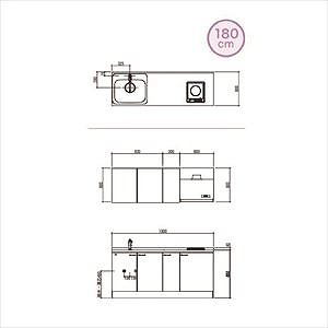 亀井製作所 コンパクトキッチン 鏡面シート扉 [SC-1800SFK2□] 間口1800mm TOPフラット(加熱機器無) シングルレバー水栓  納期2週間～ メーカー直送 コンパクトキッチン コンパネ屋 本店